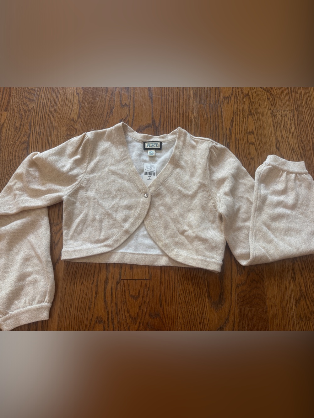 The Children's Place Girls Cream with gold shimmer bolero style Cardigan Sweater